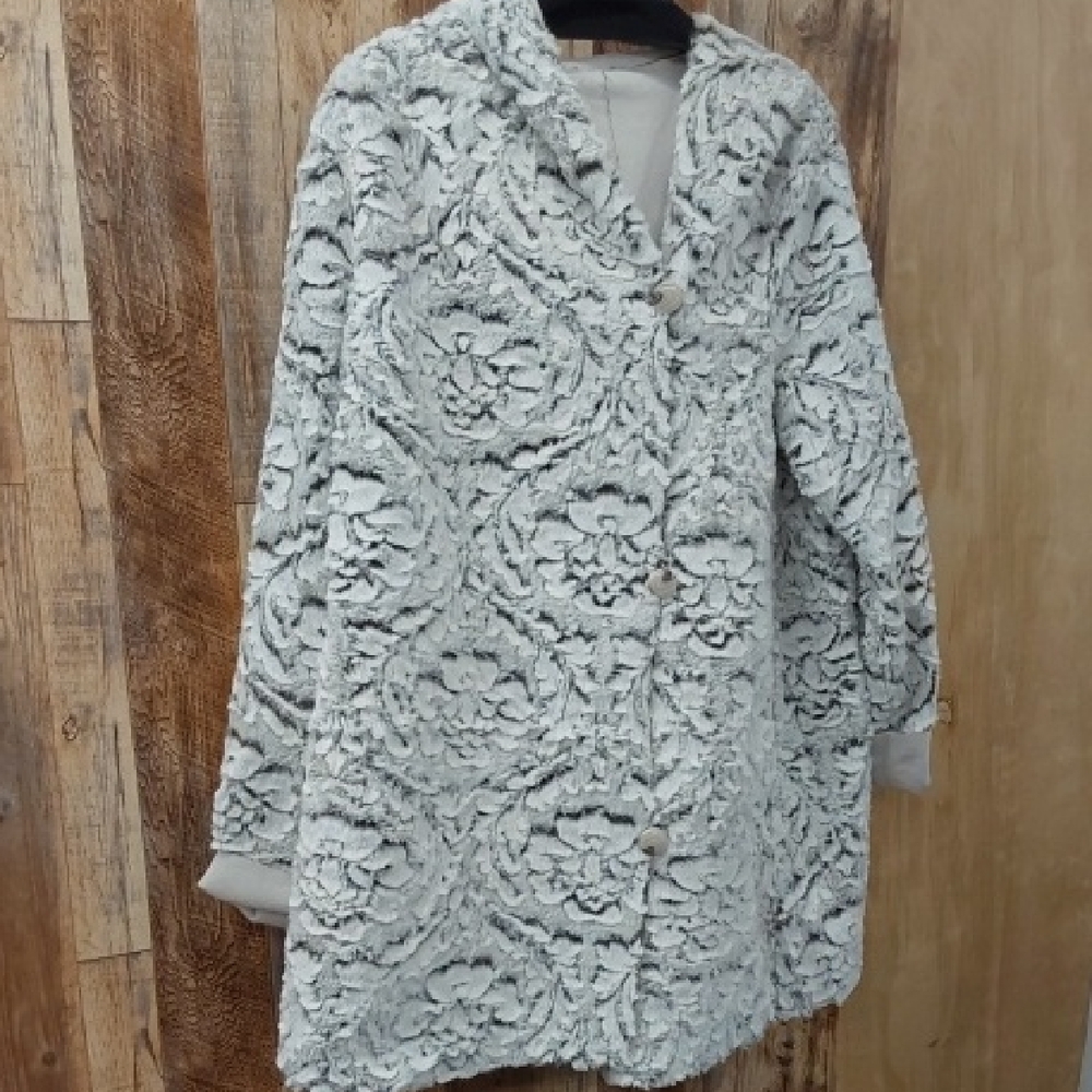 Floral Textured Reversible Hooded Coat in Gray
